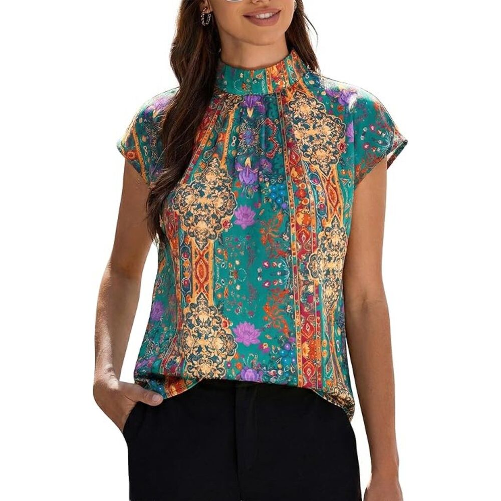 Mock Neck Paisley Top, Size XS, 12G-198T004